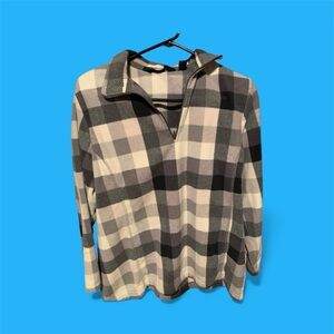 Lands End Plaid Women's Fleece Sweater - Black and Gray